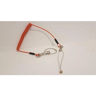 Image of New Tethered Tools Safety Lanyard 2 Loops Double Clips Coil Spring Wire BBI Heavy Duty Strong Cables Attachments (Orange 1Circle 1Long Loop)