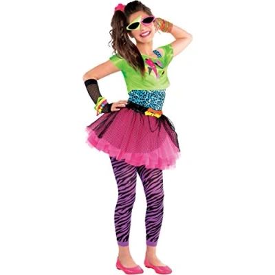 Image of amscan 999464 Teens Totally Awesome Fancy Dress 1980s Neon Costume Girls Tutu Outfit Age: 12 14 Years