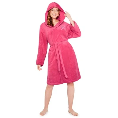 Image of Barbie Womens Fleece Dressing Gown with Hood, Cosy Bathrobe Fluffy Loungewear Robe Nightwear Gifts for Her (Pink, M)