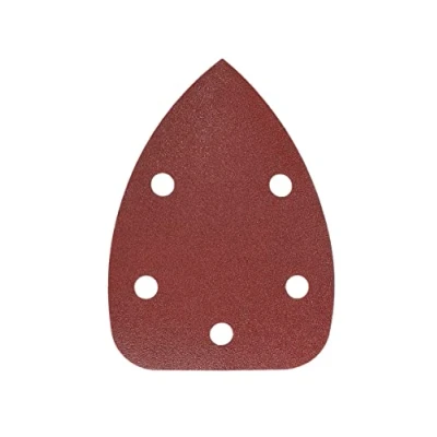 Image of Mirka Red Delta sanding Paper Wood Triangles Hook &amp; Loop / 100x140x140mm Adhesion 5 hole grit P120 pieces for wood, metal and plastics