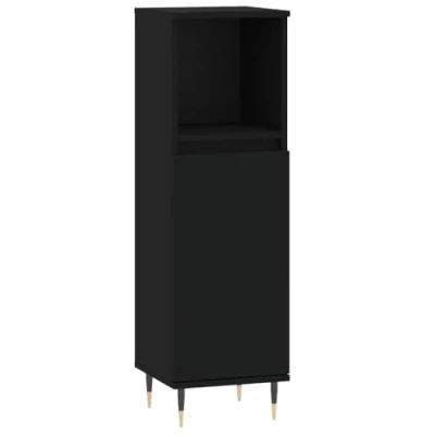 Image of vidaXL Modern Design Black Bathroom Cabinet with Iron Feet Engineered Wood Construction Multifunctional Storage Solution Flexible Door Installation