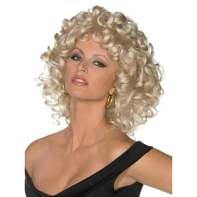 Image of Smiffys Grease Sandy Last Scene Wig in Blonde for Adults, Curly and Pre Styled, Officially Licensed, Perfect Matching Group Outfits Music Themed Fancy Dress Events