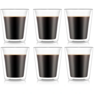 Image of Bodum Canteen Double Wall Glass Set, Mouth Blown Borosilicate 0.2 L, Transparent, Pack of 6
