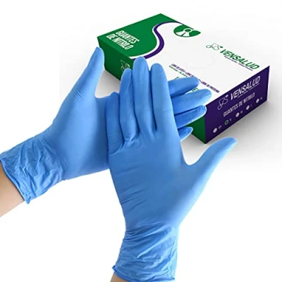 Image of VENSALUD Disposable NITRILE Gloves Powder Free Resistant For Laboratories, Sanitary, Kitchen, Tattoo Studios, Veterinary, Cleaning, Examination Latex 100 pcs. Blue Size XS