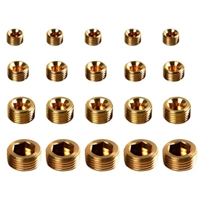 Image of Atoplee 20pcs Brass External Thread Inner Hex Head Plug 1/8&quot; 1/4&quot; 3/8&quot; 1/2&quot; Internal Socket Pipe Adapter Fitting [5pcs of Each Size]