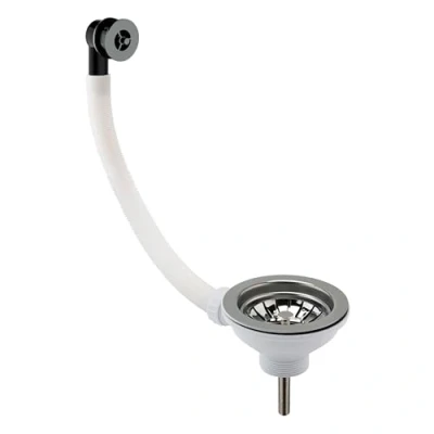 Image of Fireclay Kitchen Sink Basket Strainer Waste with Overflow 90mm Brushed Nickel
