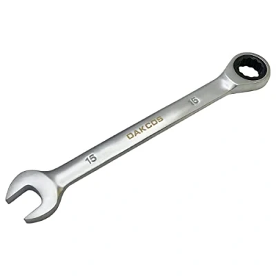 Image of DAKCOS Fixed Head Ratchet Spanner 15mm Ratcheting Combination Wrench Chrome Vanadium Steel
