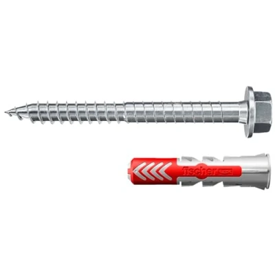 Image of fischer 564790 DUOPOWER S, Universaldübel mit Sicherheitsschraube, 2 Komponenten, Kunststoffdübel zur Befestigung in Beton, Ziegeln, Stein, Gipskarton UVM, Dübel + 50 Schrauben, red, 8 x 40 ETA