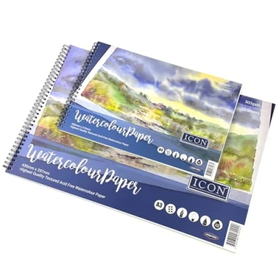 Image of Watercolour Paper Pad A4 or A3 300 GSM Wiro Bound 12 Sheets Water Colour Sketchbook for Wet, Dry &amp; Mixed Media Painting (A4 PAD)