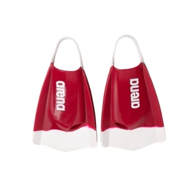 Image of Arena Unisex Adult Powerfin Pro II Swim Training Fins Men and Women Silicone Short Blade Flippers Left/Right Customized, Cardinal Red/White, Size 6 7