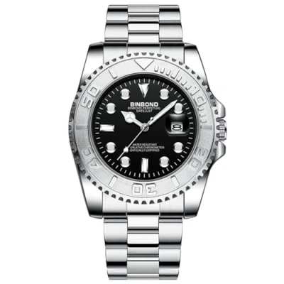 Image of JewelryWe Men Luminous Analog Watch: 3 ATM Waterproof Stainless Steel Quartz Chronograph Movement Date Calendar Dial Rotatable Bezel Wrist Watch