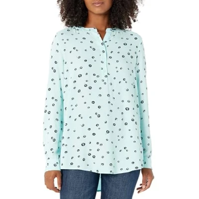 Image of Amazon Essentials Women&#039;s Long Sleeve Woven Blouse, Aqua Blue Poppy, XXL