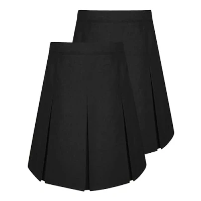 Image of Pack of 2 Girls Pleated School Skirt Adjustable Waist Regular Fit Black Grey 3 16 Years