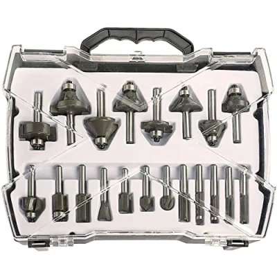 Image of Sinoprotools 1/4 Router Bit Sets, 20Pcs Set 6.35mm inch Shank, Tungsten Carbide Tipped Bits with Plastic Case, Wood Milling Cutters, Woodworking Tools Kit for Home &amp; DIY
