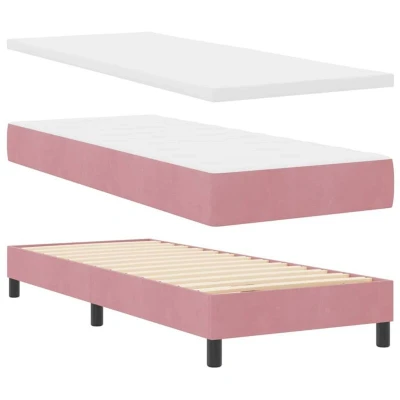 Image of Pink Velvet Box Spring Bed with Mattress 80x200 cm Vidaxl