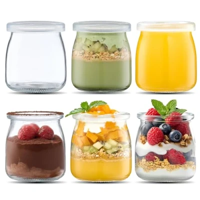 Image of Danmu Art 6Pcs 200ml Yogurt Pudding Glass Jars with Plastic Lids Mini Cup Small Bottles