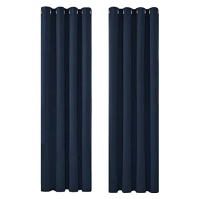 Image of Deconovo Solid Thermal Insulated Curtains Eyelet Blackout for Bedroom 46 x 90 Inch Navy Blue 1 Pair