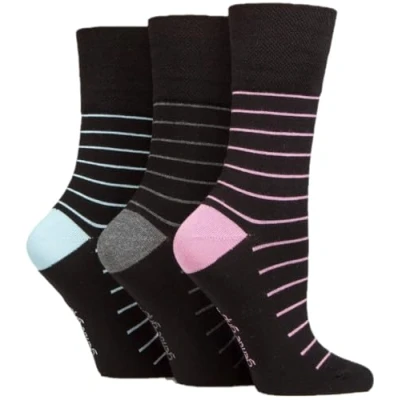 Image of Women&#039;s 3 Pair Gentle Grip Patterned Bamboo Socks Minimal Stripe 4 8