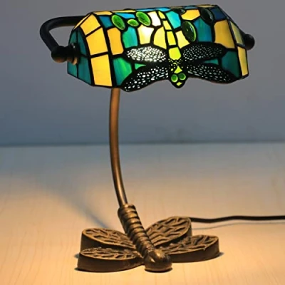 Image of Uziqueif Bankers Vintage Lamp,Tiffany Style Lamp, Stained Glass Retro Classic Desk Lamps for Study,D