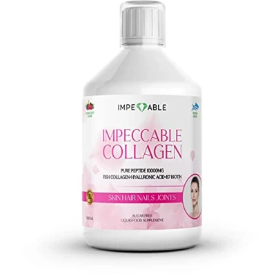 Image of IMPECCABLE Liquid Marine Collagen 10,000mg Hydrolysed Sugar Free Drink Supplements for Women &amp; Men Hair Growth Nails Skin Care Healthy Joints Hyaluronic Acid Vitamins B C D, Biotin.