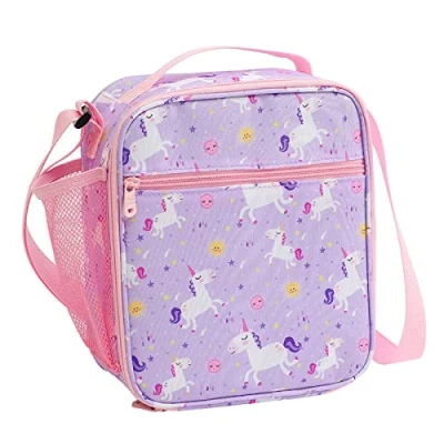 Image of KEAIDUO Lunch Bags for Boys Girls, Insulated Reusable Box Cooler Tote Bag Snack Kids Thermal (Purple Unicorn)