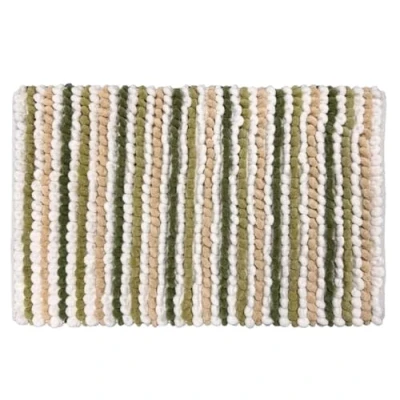 Image of Allure Striped Chunky Bobble Bath Mat 50 x 80cm in Green Stripe Thick, Hand Woven, Super Soft Bathroom Rug