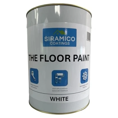 Image of SIRAMICO COATINGS The Floor Paint with Professional Finish 5 Litre White Water Based Low Odour for Concrete, Brick, Stone Floors, Garages, Warehouses