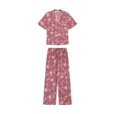 Image of Women&#039;secret Women&#039;s Mix and Match Origins Short Sleeve Pyjamas Pajama Set, Burgundy Print, S