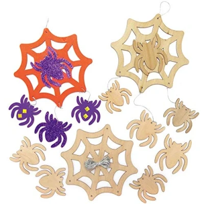 Image of Baker Ross AX260 Wooden Spider Web Decoration Kits Pack of 3, Halloween Decorations for Kids to Decorate and Display, Ideal Arts Crafts Project