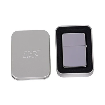 Image of Personalised Star Chrome Petrol Lighter Engraved In Gift Tin