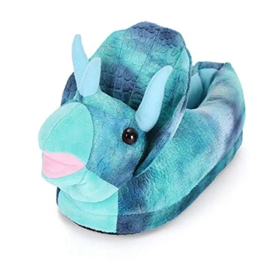 Image of Dinosaur Slippers for Kids and Adults, Animal Triceratops Winter Plush Warm House Shoes