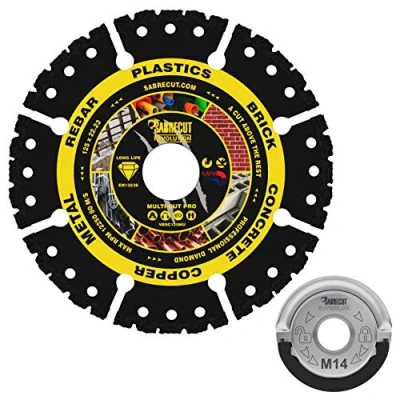 Image of SabreCut VB125MUGRB 125mm (5&quot;) x 22.23mm Bore Vacuum Brazed Multi Material Cutting Angle Grinder Diamond Disc Blade &amp; 45mm M14 Quick Change Heavy Duty Locking Retaining Flange Nut Kit
