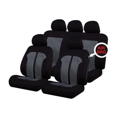 Image of Sakura SS5296 Knightsbridge Full Seat Cover Set, White, Black