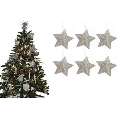 Image of UKDeals Direct® CHAMPGANE GOLD COLLECTION CHRISTMAS DROPLET BAUBLES TREE DECORATIONS GLITTER MATT ICICLES (3D STAR Glittered)