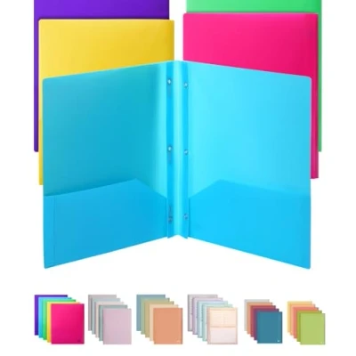 Image of Mr. Pen Folders with Pockets and Prong Fasteners, 2 Pocket Folder, 3 Folders, 5 Pack, Plastic