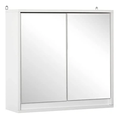 Image of HOMCOM Bathroom Mirror Cabinet Wall Mounted Storage Shelf Cupboard Double Door, White