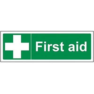 Image of VSafety First Aid Sign Landscape 300mm x 100mm Self Adhesive Vinyl