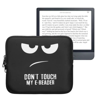 Image of kwmobile Neoprene e Reader Pouch Size 6,8 7&quot; eReader Universal eBook Sleeve Case with Zipper, Wrist Strap White/Black