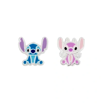 Image of Disney Lilo &amp; Stitch Sterling Silver Enamel Stamp Stud Earrings Blue Pink