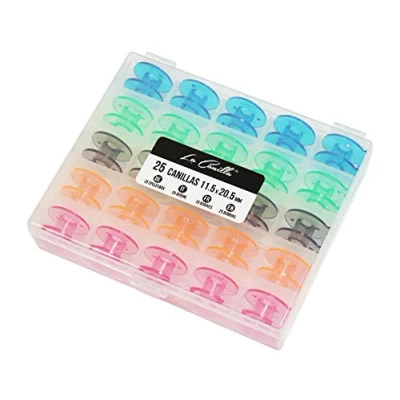 Image of La Canilla ® Storage Case with Colored Bobbins for Janome, Brother, Singer and More Sewing Machines 25 bobbins, Pieces