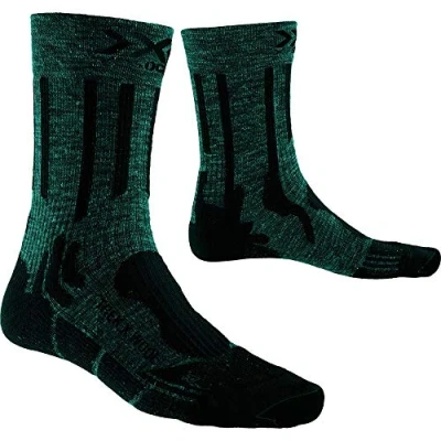 Image of X Socks Men&#039;s Trek Linen Socks, Forest Green/Opal Black, 3 5.5 (Manufacturer Size: 35 38)