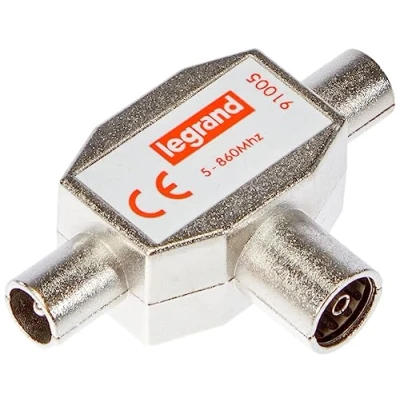 Image of Legrand LEG91005 Shielded TV Splitter 1 Female Input 2 Male Outputs Diameter 9.52