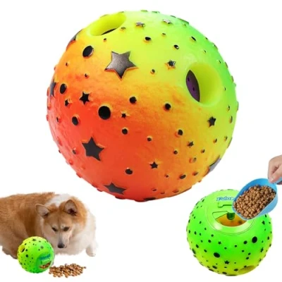 Image of Dikeiuta Dog Balls Treat Dispenser Squeaky for Dogs Giggle Ball Durable Boredom Training Teeth Cleaning