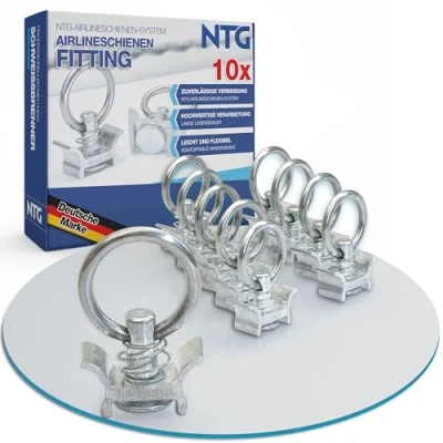 Image of NTG Fitting for Airline Rail with Ring (Pack of 10) Lashing Eye 1000 daN Load Capacity Flight Eyelets Securing in Trailer and Car End