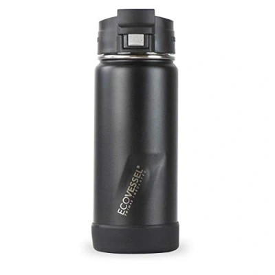 Image of EcoVessel Perk 16oz/(73ml Triple Insulated Stainless Steel Hot or Cold Drinking Bottle Black Shadow, 16oz