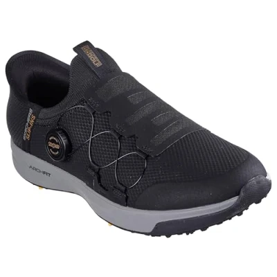 Image of Skechers Men&#039;s Hands Free GO Golf Elite Vortex Slip INS Sneaker, Black Synthetic/Textile/Grey Trim, 11 UK