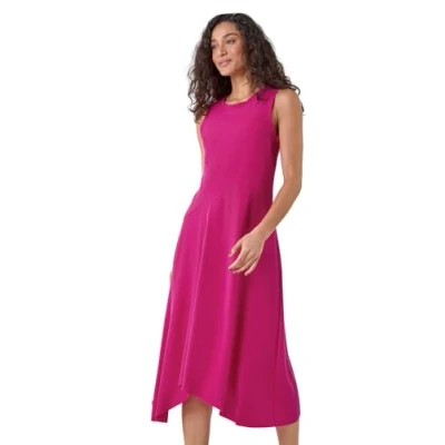 Image of Dusk Womens Asymmetric Sleeveless Stretch Midi Dress Pink Size 16 UK