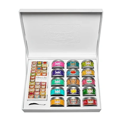 Image of Kusmi Tea The Collection Gift Set 15 Loose Teas in Miniature Tins, 100 Filters &amp; Spoon Includes Black, Green Herbal