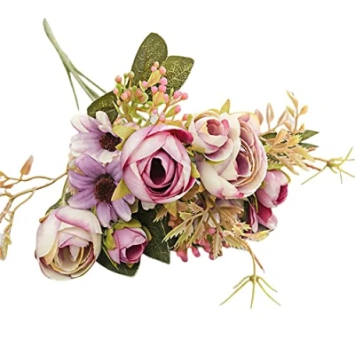Image of Rose Artificial Flowers Silk Bouquet Roses with Stems for Decoration Wedding Party Centerpieces