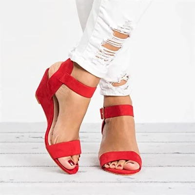 Image of HIONRE Women Backless Platfrom Sandals,Plus Size Buckle Sandals, All match Wedge Sandals,red,40,Ladies Ankle Strap Sandals